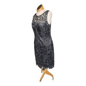Adrianna Papell Black Illusion Neckline Lace Sleeveless Sheath Dress Sz 10